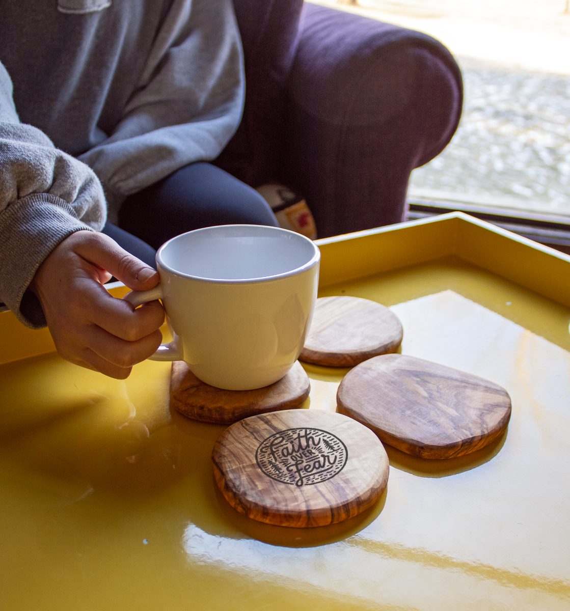 Faith Based Olive Wood Coasters